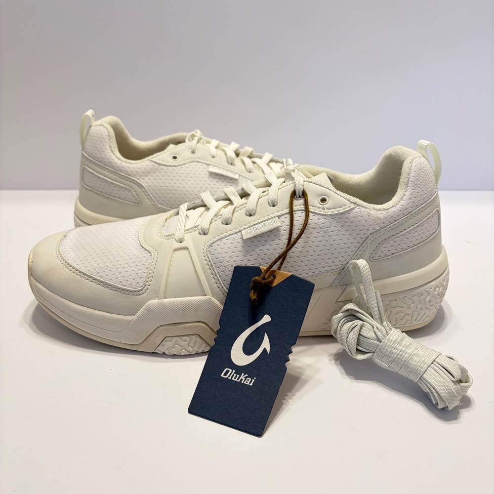 OluKai Anau Mens Bright White Mesh Court Pickle Ball Sneakers 10545-WBWB Size 11